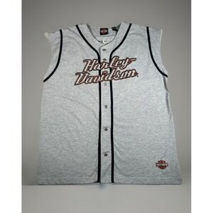 Harley Davidson Sleeveless Shirt Men's XL Embroidered Button Up Cotton Blend-EUC